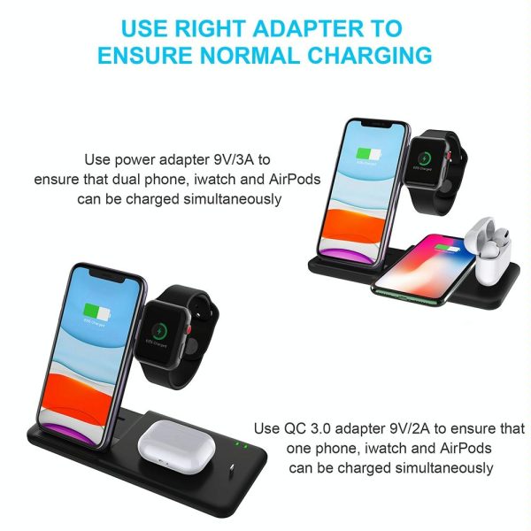 4 In 1 Wireless Charger Stand For Iphone Apple Watch Airpods Dual Phone Charging Black - Image 7
