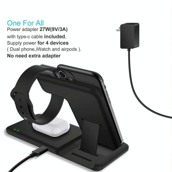 4 In 1 Wireless Charger Stand For Iphone Apple Watch Airpods Dual Phone Charging Black - Image 8