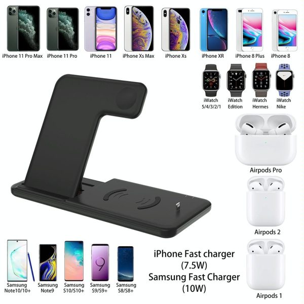 4 In 1 Wireless Charger Stand For Iphone Apple Watch Airpods Dual Phone Charging Black - Image 9
