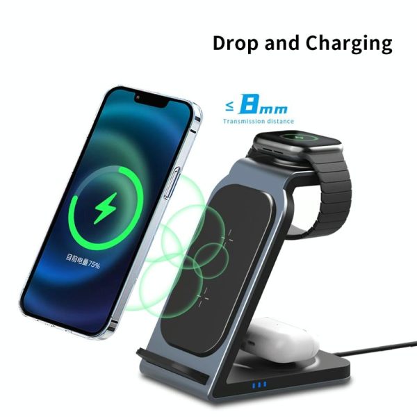 3 In 1 Vertical Metal Wireless Charger - Silver - Image 6