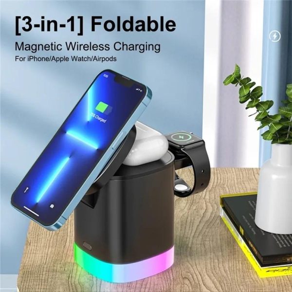 3 In 1 Magnetic Wireless Charger For Iphone Iwatch Airpods - Black - Image 4