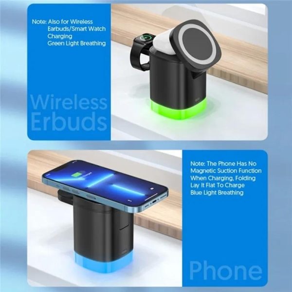 3 In 1 Magnetic Wireless Charger For Iphone Iwatch Airpods - Black - Image 6
