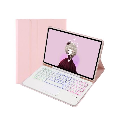 Bluetooth Keyboard Leather Case For Ipad 9.7 2018 & 2017 / Pro 9.7 / Air 2 With Touch Pad & Backlight - Pink