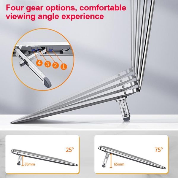 Foldable Aluminum Laptop Stand - Adjustable Height Base - Gray - Image 4