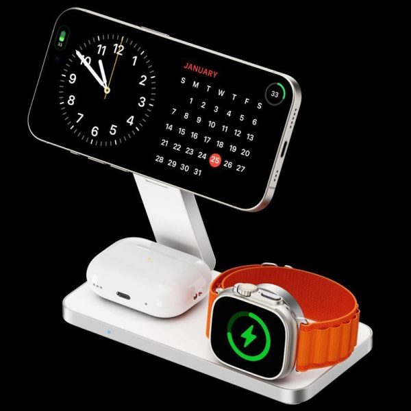 3 In 1 Magnetic Wireless Charging Dock For Apple Devices - White - Image 6