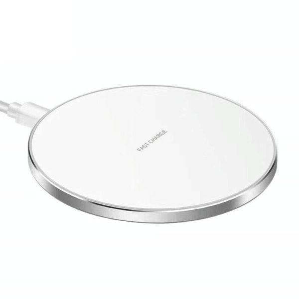 15W Round Wireless Charger Fast Charge - Silver + White Surface