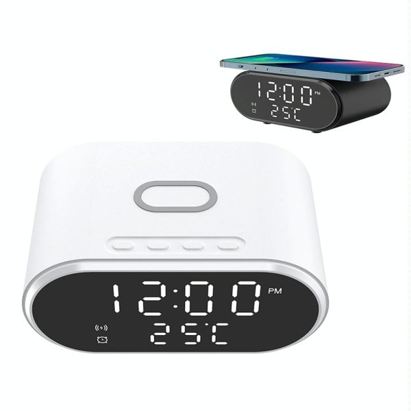 15W Wireless Charger With Mirror & Clock - White - Image 3