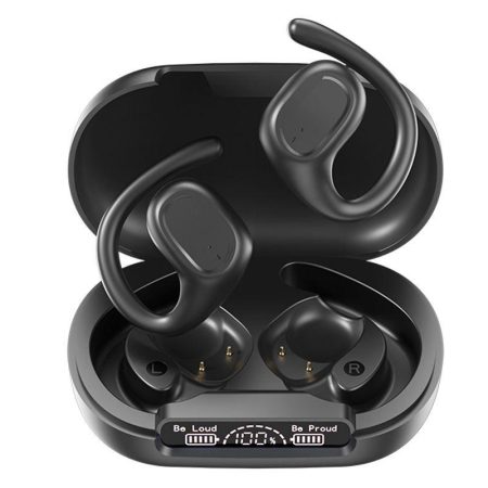 Waterproof Wireless Sports Bluetooth Earphones with Led Display - Black