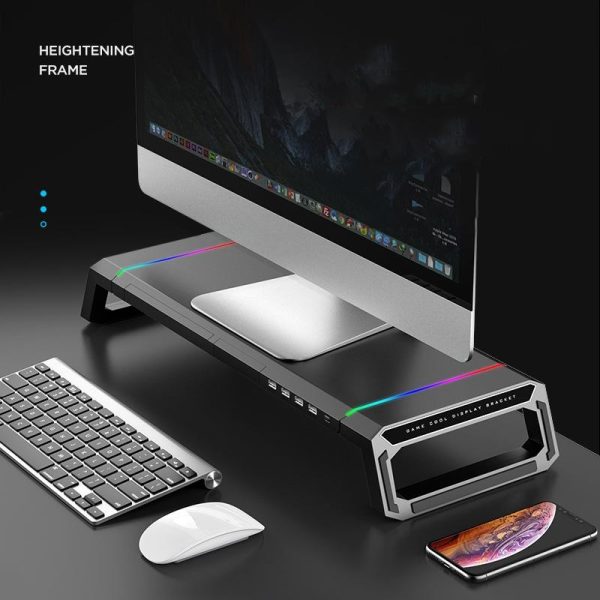 Foldable Laptop Stand with Rgb Lighting & Usb Expansion - Monitor Rack - Obsidian Black - Image 4