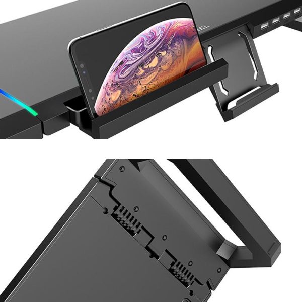 Foldable Laptop Stand with Rgb Lighting & Usb Expansion - Monitor Rack - Obsidian Black - Image 5