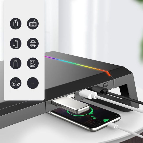 Foldable Laptop Stand with Rgb Lighting & Usb Expansion - Monitor Rack - Obsidian Black - Image 8