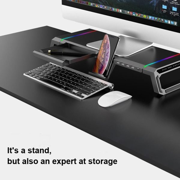 Foldable Laptop Stand with Rgb Lighting & Usb Expansion - Monitor Rack - Obsidian Black - Image 11