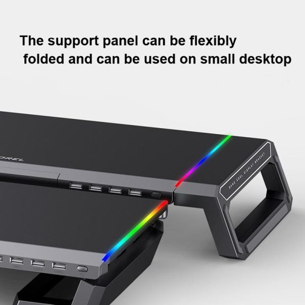 Foldable Laptop Stand with Rgb Lighting & Usb Expansion - Monitor Rack - Obsidian Black - Image 13