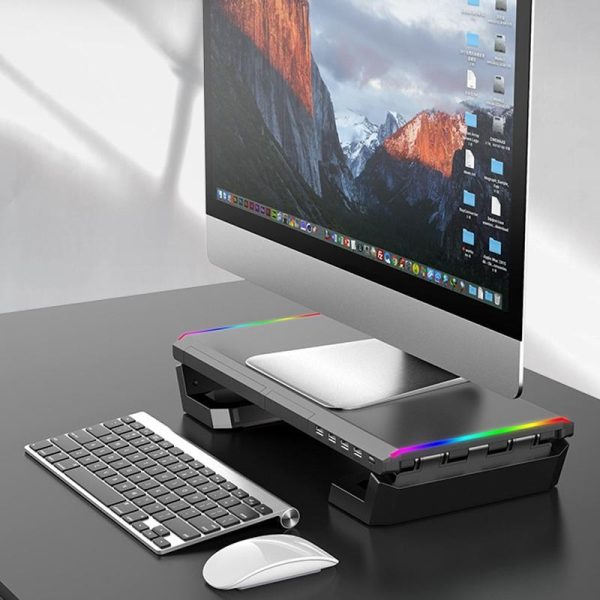 Foldable Laptop Stand with Rgb Lighting & Usb Expansion - Monitor Rack - Obsidian Black - Image 14