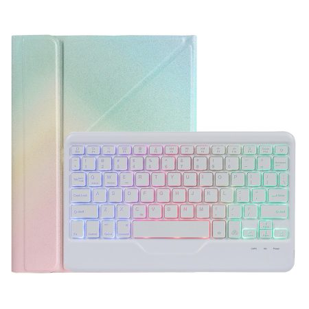 Bluetooth Keyboard Leather Case For Ipad 9.7 - Triangle Holder & Pen Slot - Gradient Rainbow
