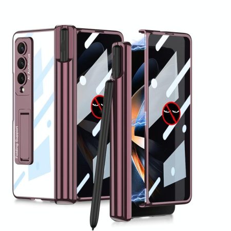 Foldable Magnetic Privacy Case with Pen Holder - Fits 4th Generation Ipad - Wine Red