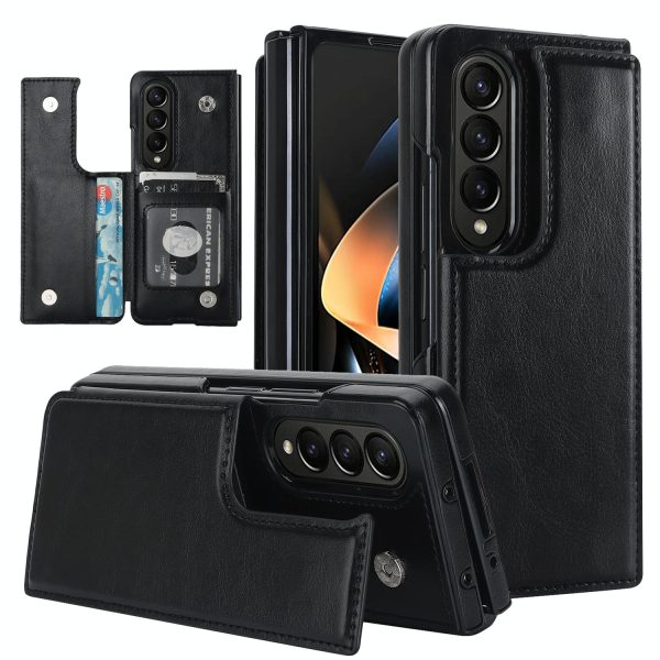 For Samsung Galaxy z Fold4 5G Foldable Phone Case with Double Buckle Card Slot - Black