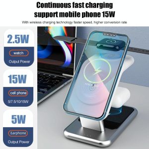 15W 3 In 1 Magnetic Wireless Charger - Black - Image 5