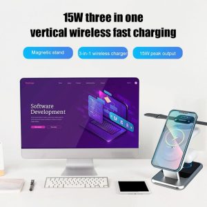 15W 3 In 1 Magnetic Wireless Charger - Black - Image 7