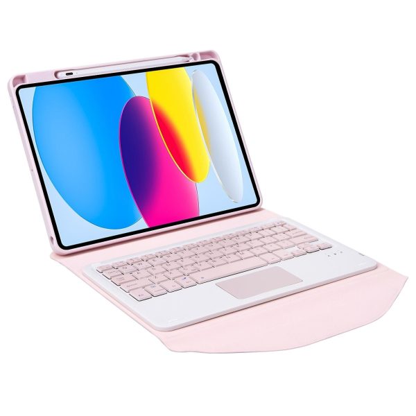 Bluetooth Keyboard Leather Tablet Case With Pen Slot And Touchpad - Pink - Image 3