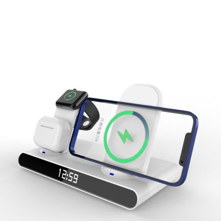 15W Wireless Fast Charge Stand With Clock And Folding Design-White
