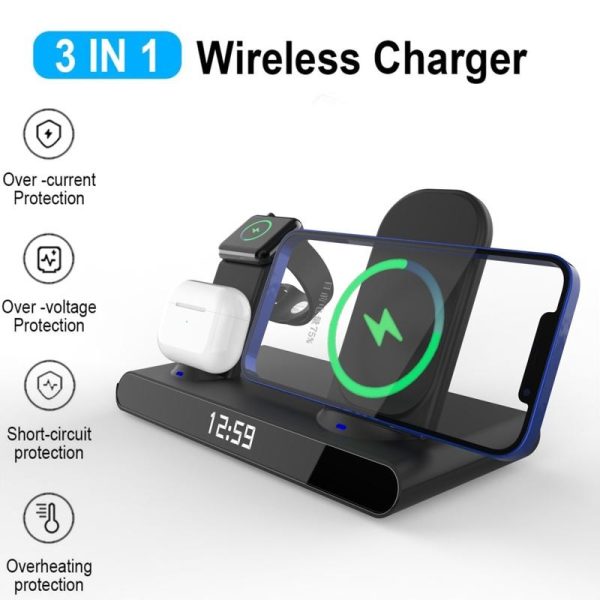 15W Wireless Fast Charge Stand With Clock And Folding Design-White - Image 4