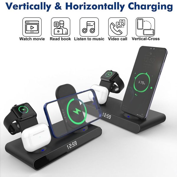 15W Wireless Fast Charge Stand With Clock And Folding Design-White - Image 5