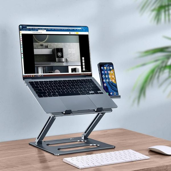 Adjustable Metal Notebook Stand - Gray Desktop Support - Image 3
