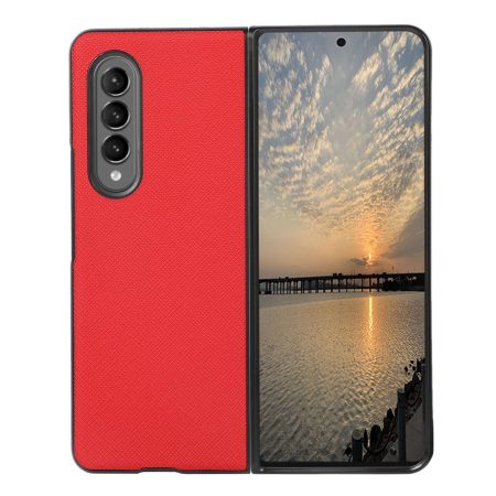 Fold 4 Cross Texture Pu Leather Case - Red