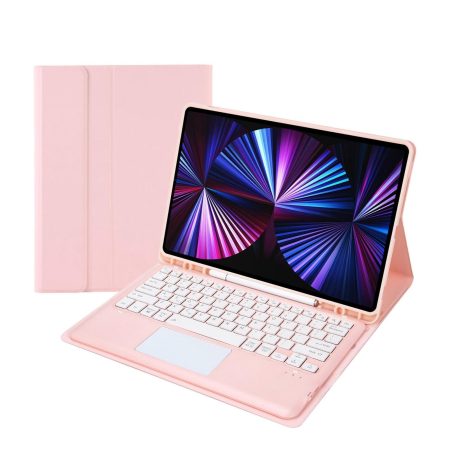 Detachable Bluetooth Keyboard Leather Case For Ipad Pro 12.9 2021 / 2020 / 2018 With Touch Pad - Pink