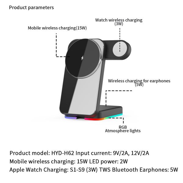 Foldable 3 In 1 Rgb Led Wireless Charger - White - Image 4