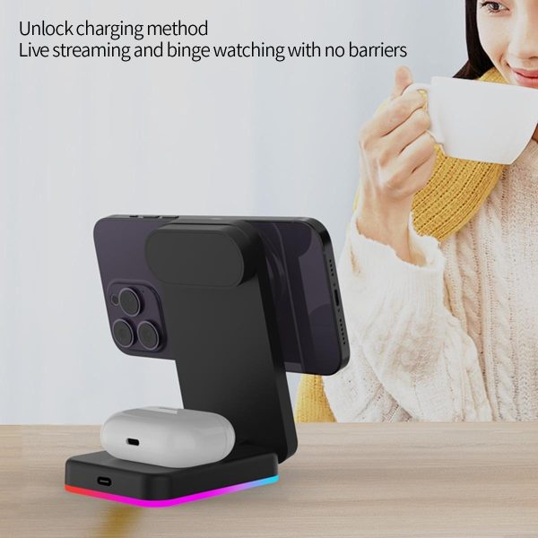 Foldable 3 In 1 Rgb Led Wireless Charger - White - Image 5