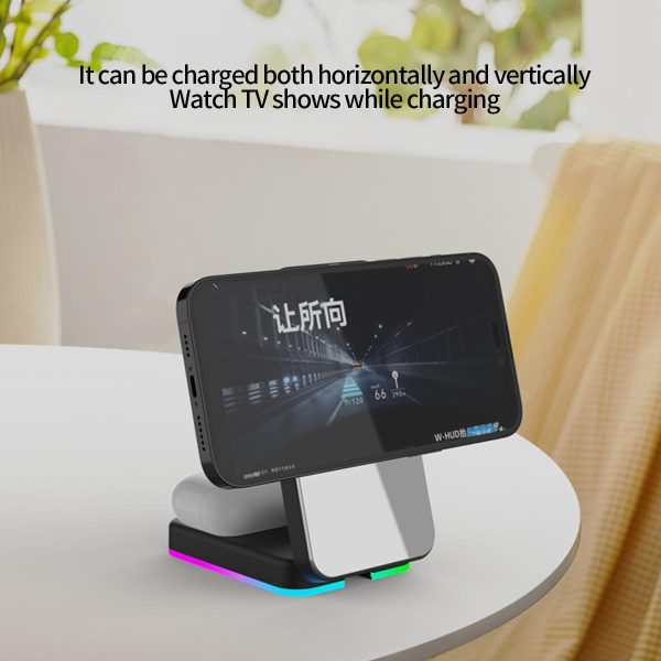 Foldable 3 In 1 Rgb Led Wireless Charger - White - Image 6