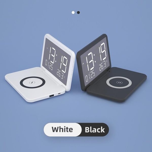 Foldable Desk Calendar Clock With Wireless Charger & Alarm - White - Image 3