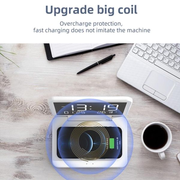 Foldable Desk Calendar Clock With Wireless Charger & Alarm - White - Image 7