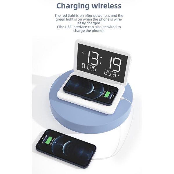 Foldable Desk Calendar Clock With Wireless Charger & Alarm - White - Image 8