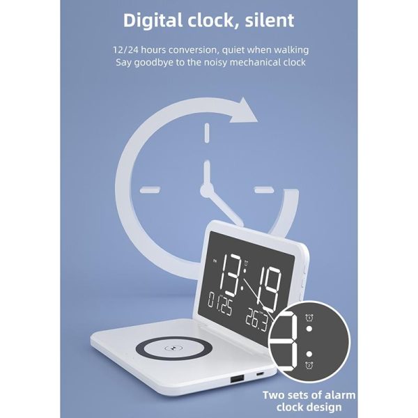 Foldable Desk Calendar Clock With Wireless Charger & Alarm - White - Image 10