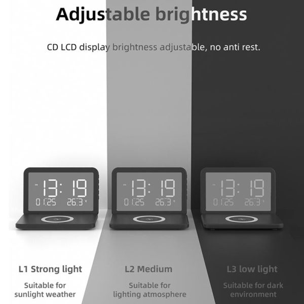 Foldable Desk Calendar Clock With Wireless Charger & Alarm - White - Image 11