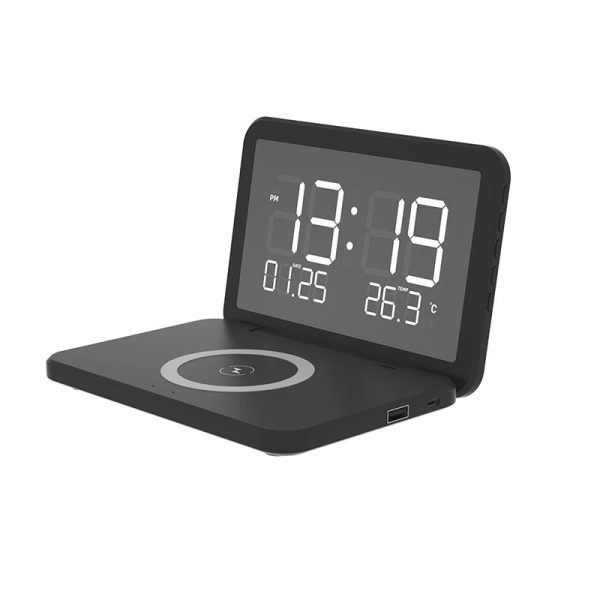 Foldable Desk Calendar Clock With Wireless Charger & Alarm - White - Image 14