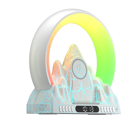 Wireless Charger With Alarm Clock & Bluetooth Speaker - White