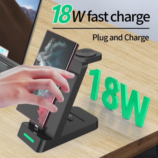 18W 3 In 1 Vertical Charging Stand For Samsung Watch And Galaxy Buds - Black - Image 4