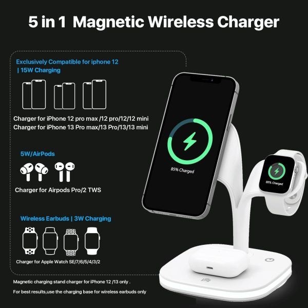 15W 5 In 1 Magnetic Wireless Charger With Stand - White - Image 5