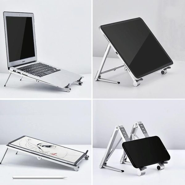 Foldable Aluminum 3-in-1 Phone Tablet Stand - Portable Storage - Silver - Image 3