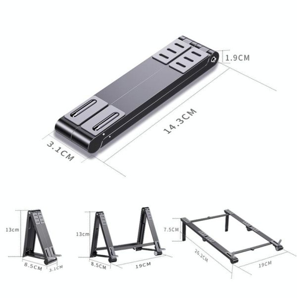 Foldable Aluminum 3-in-1 Phone Tablet Stand - Portable Storage - Silver - Image 4