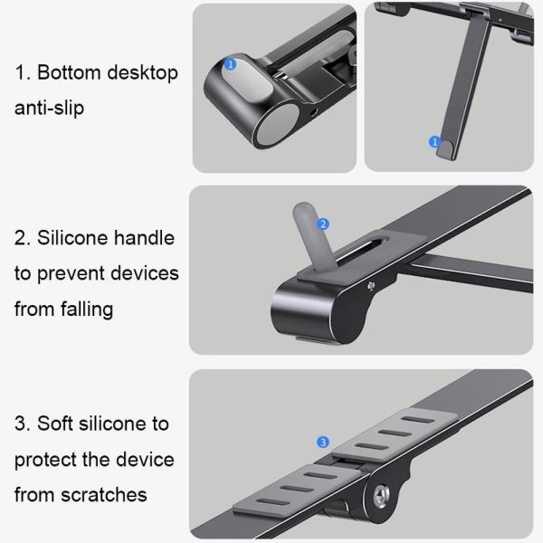Foldable Aluminum 3-in-1 Phone Tablet Stand - Portable Storage - Silver - Image 5