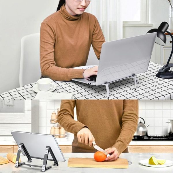 Foldable Aluminum 3-in-1 Phone Tablet Stand - Portable Storage - Silver - Image 7