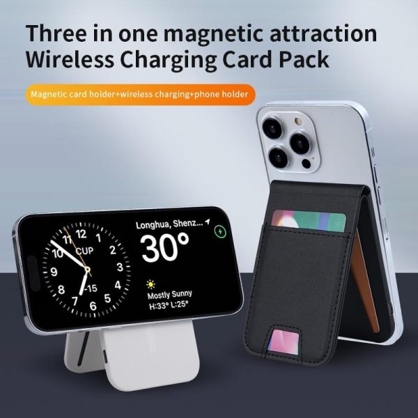 3 In 1 Magnetic Wireless Charger With Card Holder And Phone Bracket - Beige - Image 3