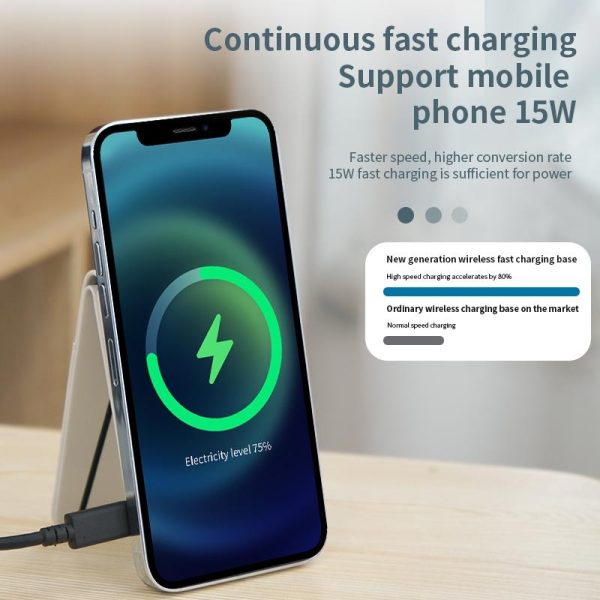 3 In 1 Magnetic Wireless Charger With Card Holder And Phone Bracket - Beige - Image 5