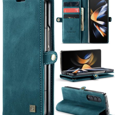 Vintage Rfid Leather Phone Case for Samsung Galaxy z Fold 4 - Blue