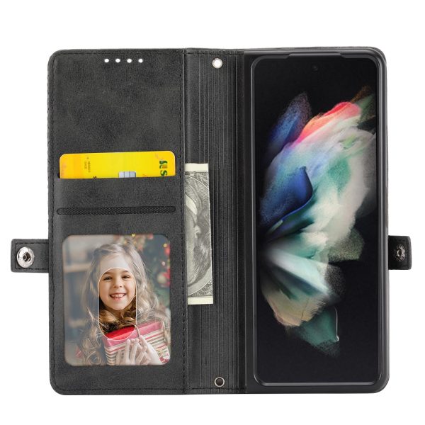 Leather Grid Texture Phone Case with Lanyard for Samsung Galaxy z Fold 4 - Red - Image 4